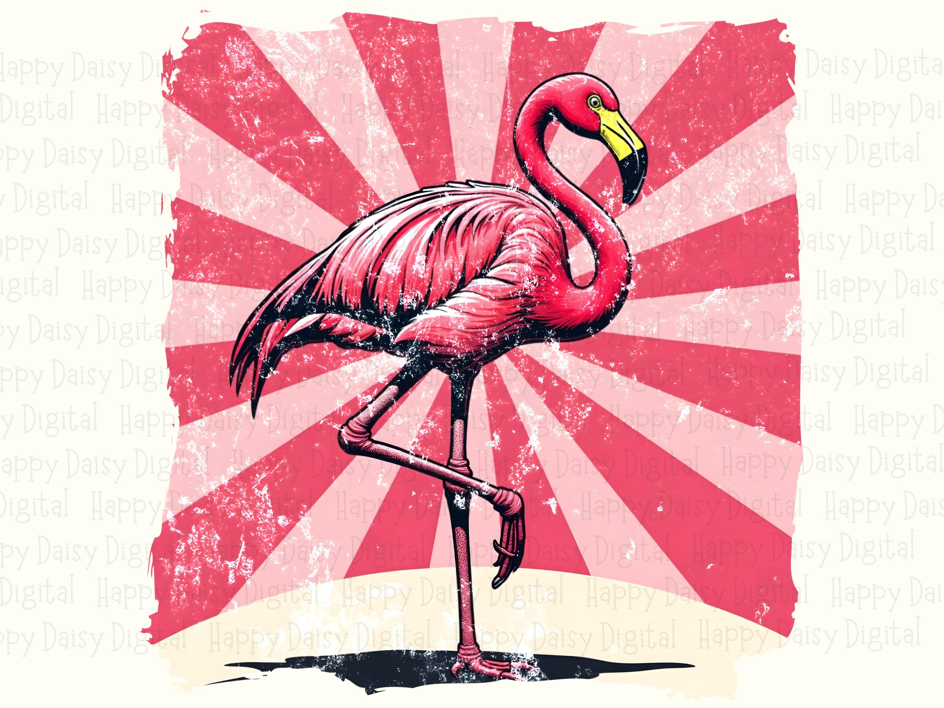 Retro Sunburst Flamingo PNG | Sublimation Commercial Use POD - Image 2