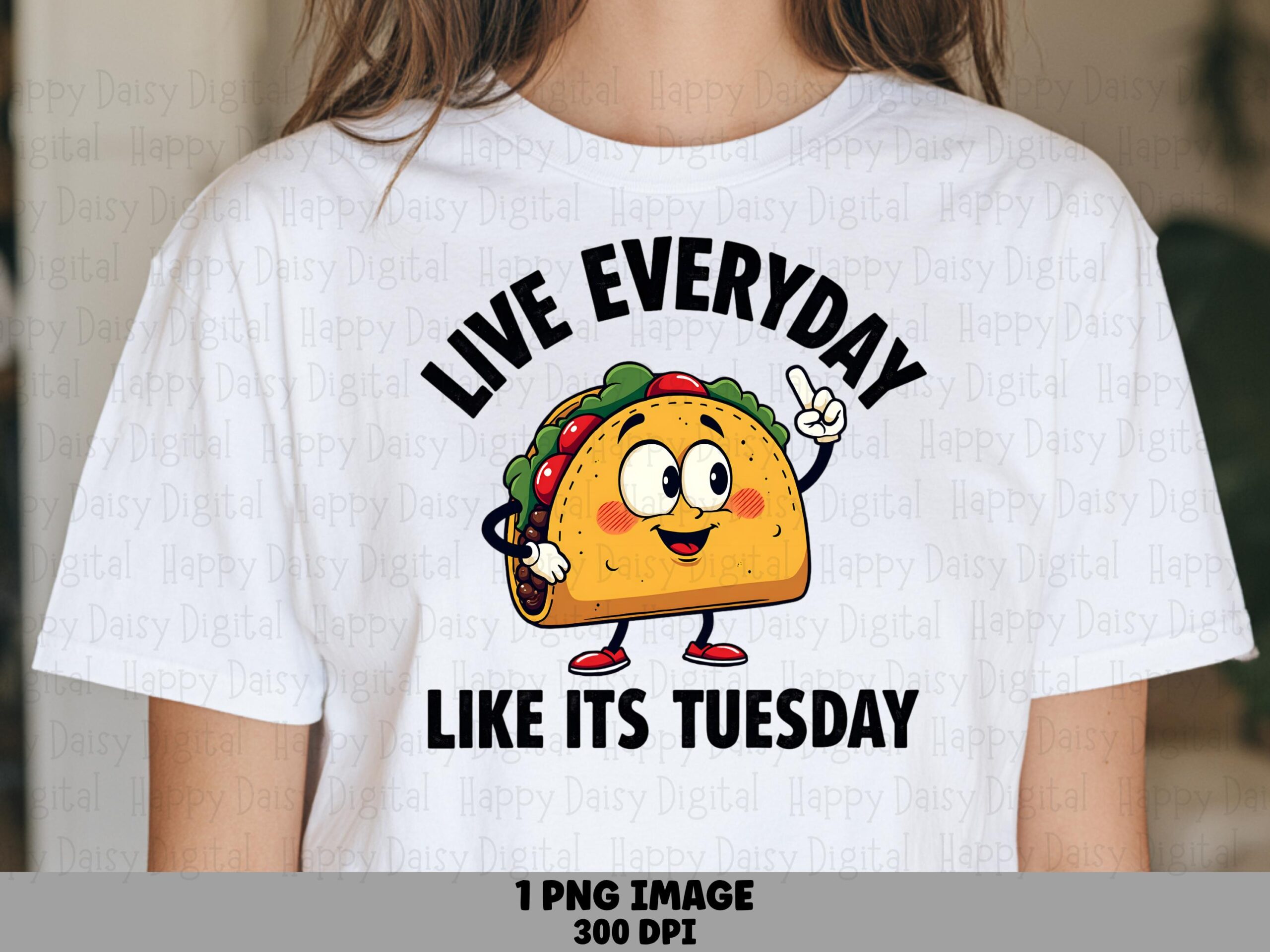 Live Everyday, Cheerful Taco PNG Clipart - Sublimation Design, 300 DPI, Commercial Use, Cute Cartoon Peace
