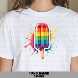Rainbow Splash Pop, Vibrant Striped Popsicle PNG | Sublimation Graphic, Drip Splatter Design, Commercial License