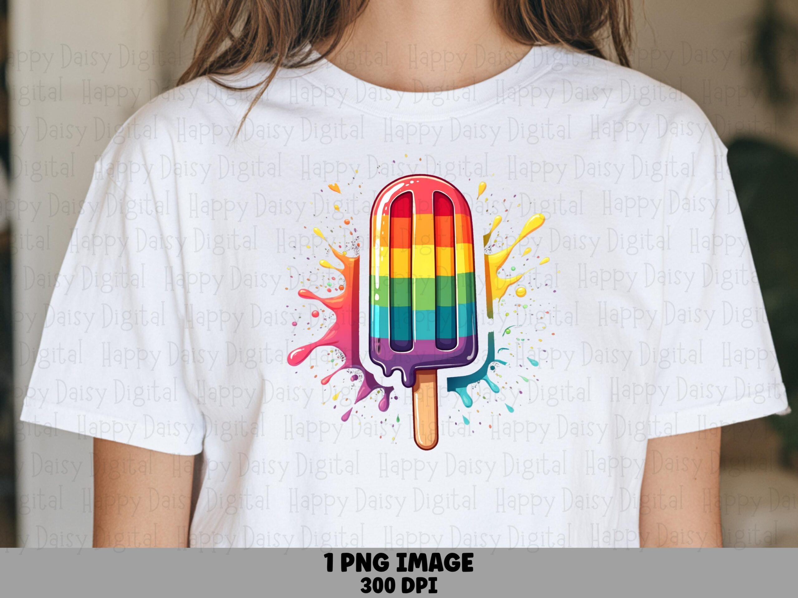 Rainbow Splash Pop, Vibrant Striped Popsicle PNG | Sublimation Graphic, Drip Splatter Design, Commercial License