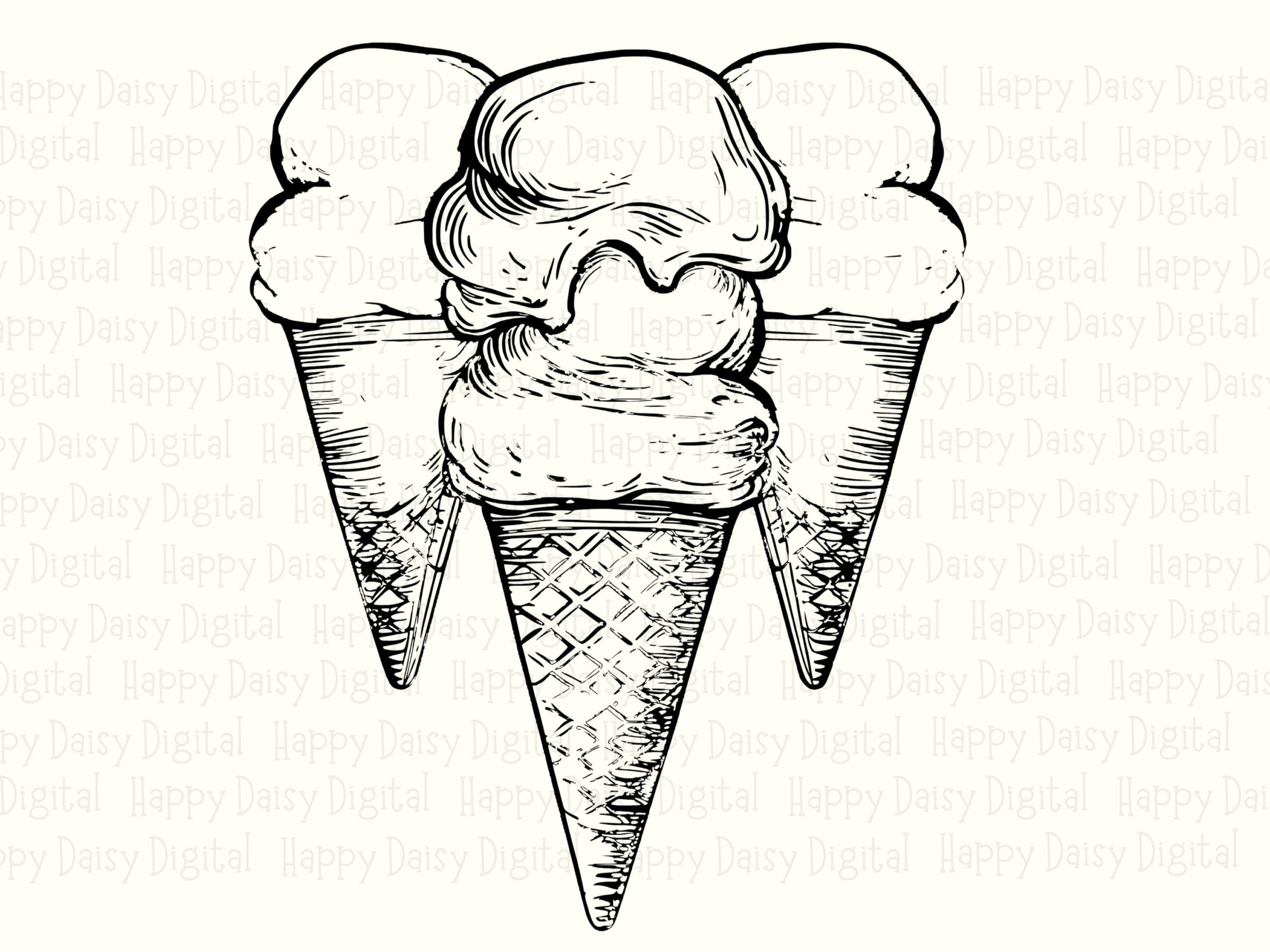 Triple Scoop Sketch, Hand Drawn Ice Cream PNG | Sublimation, 300 DPI, Transparent Background, Clipart For POD Sellers - Image 2