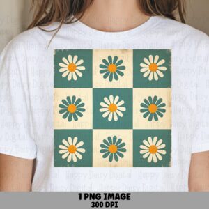Checkerboard Daisy Grid PNG | Sublimation Commercial Use POD