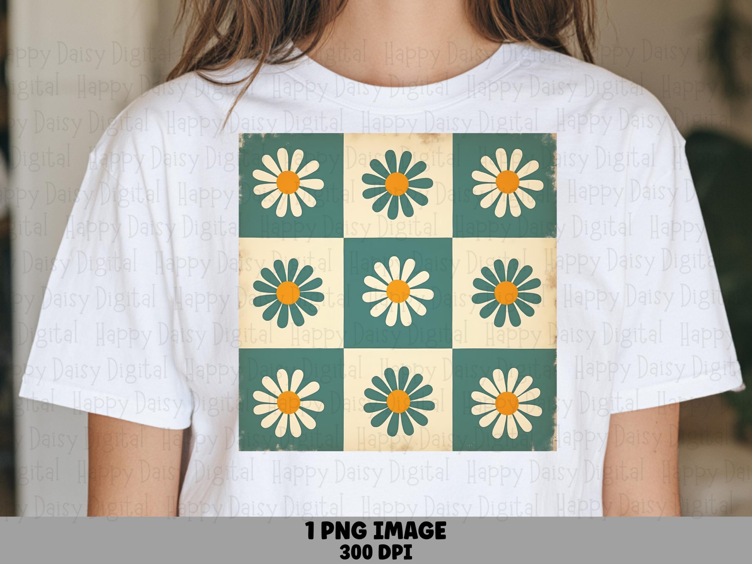Checkerboard Daisy Grid PNG | Sublimation Commercial Use POD