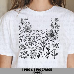 Wildflower Doodle Patch PNG SVG | Sublimation Commercial Use POD