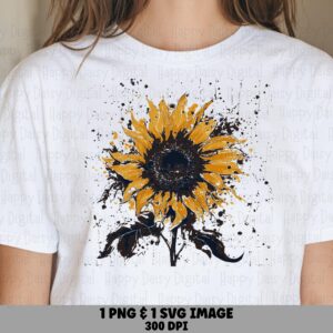 Wild Grunge Sunflower PNG SVG | Sublimation Commercial Use POD
