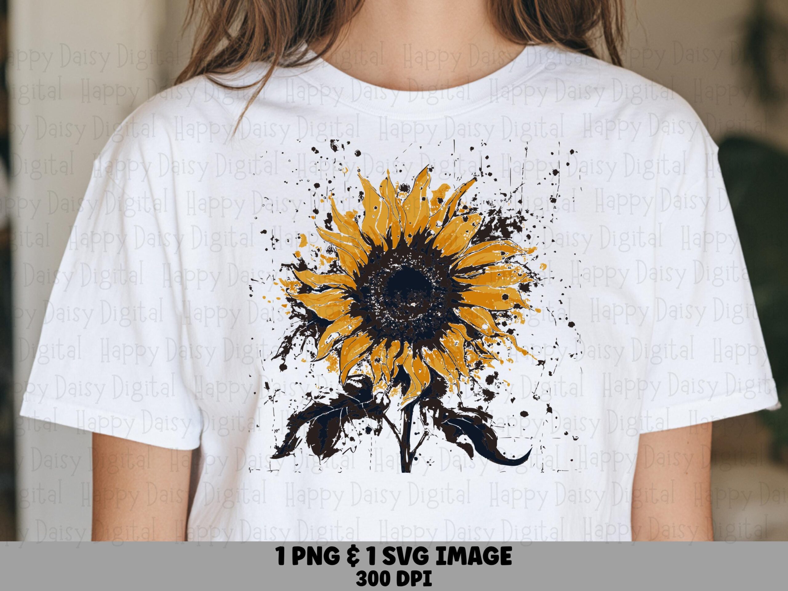 Wild Grunge Sunflower PNG SVG | Sublimation Commercial Use POD