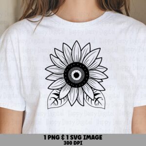 Intricate Line Sunflower PNG SVG | Sublimation Commercial Use POD