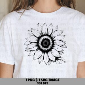 Detailed Ink Sunflower PNG SVG | Sublimation Commercial Use POD