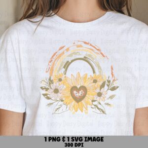 Boho Rainbow Sunflower Heart PNG SVG | Sublimation Commercial Use POD