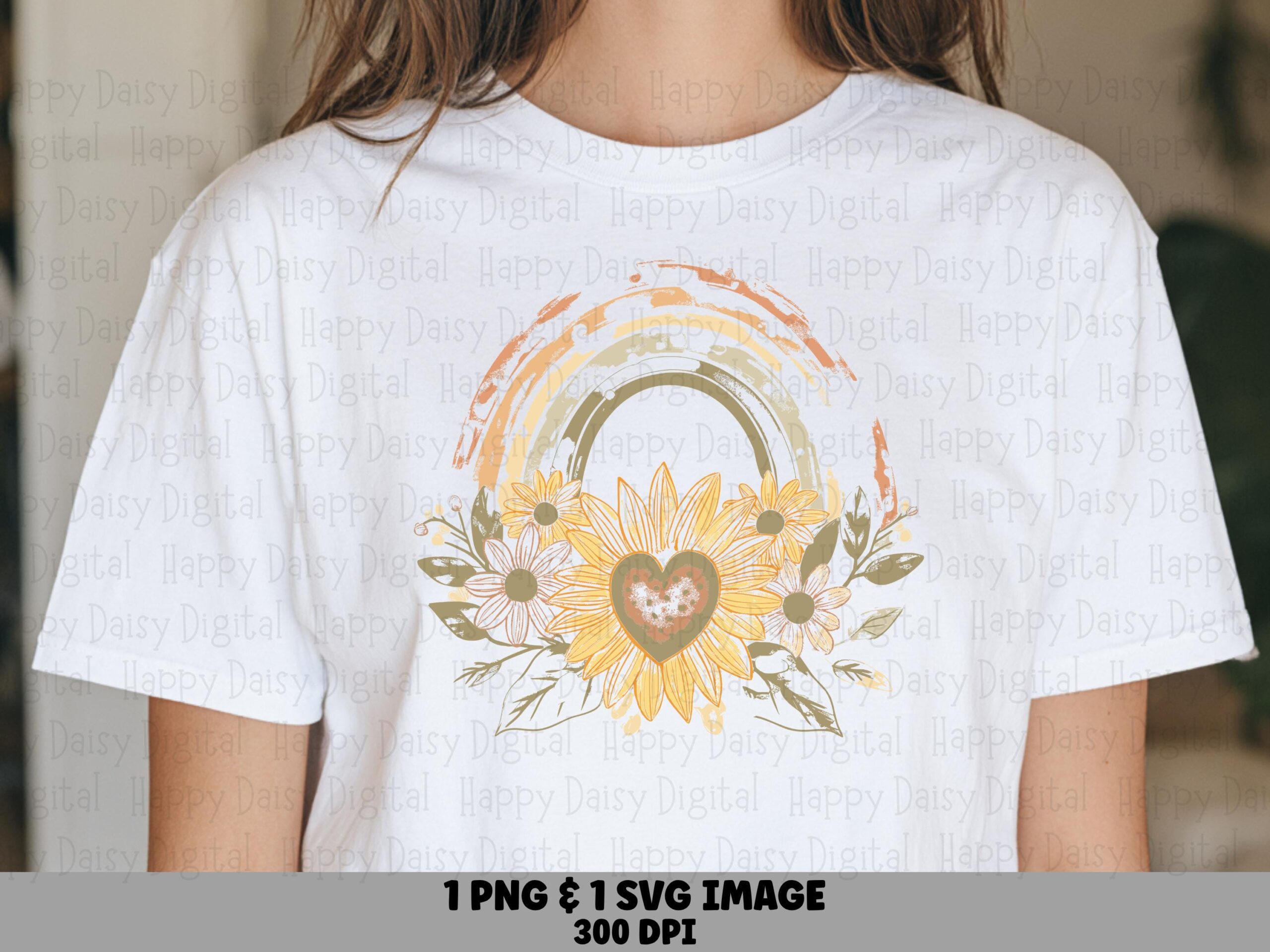 Boho Rainbow Sunflower Heart PNG SVG | Sublimation Commercial Use POD