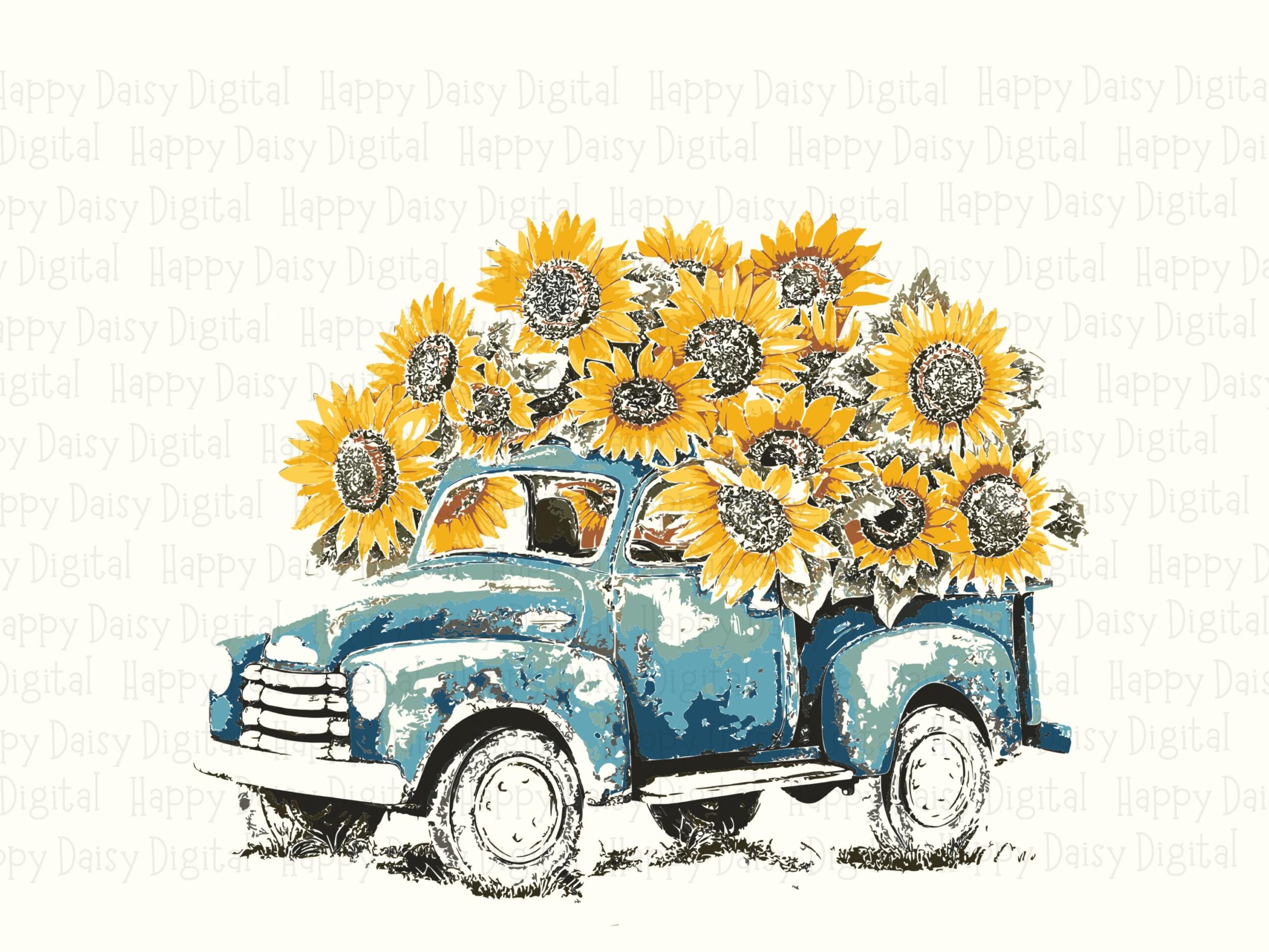 Vintage Sunflower Truck PNG SVG | Sublimation Commercial Use POD - Image 2