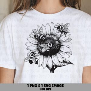 Sunflower and Bees PNG SVG | Sublimation Commercial Use POD