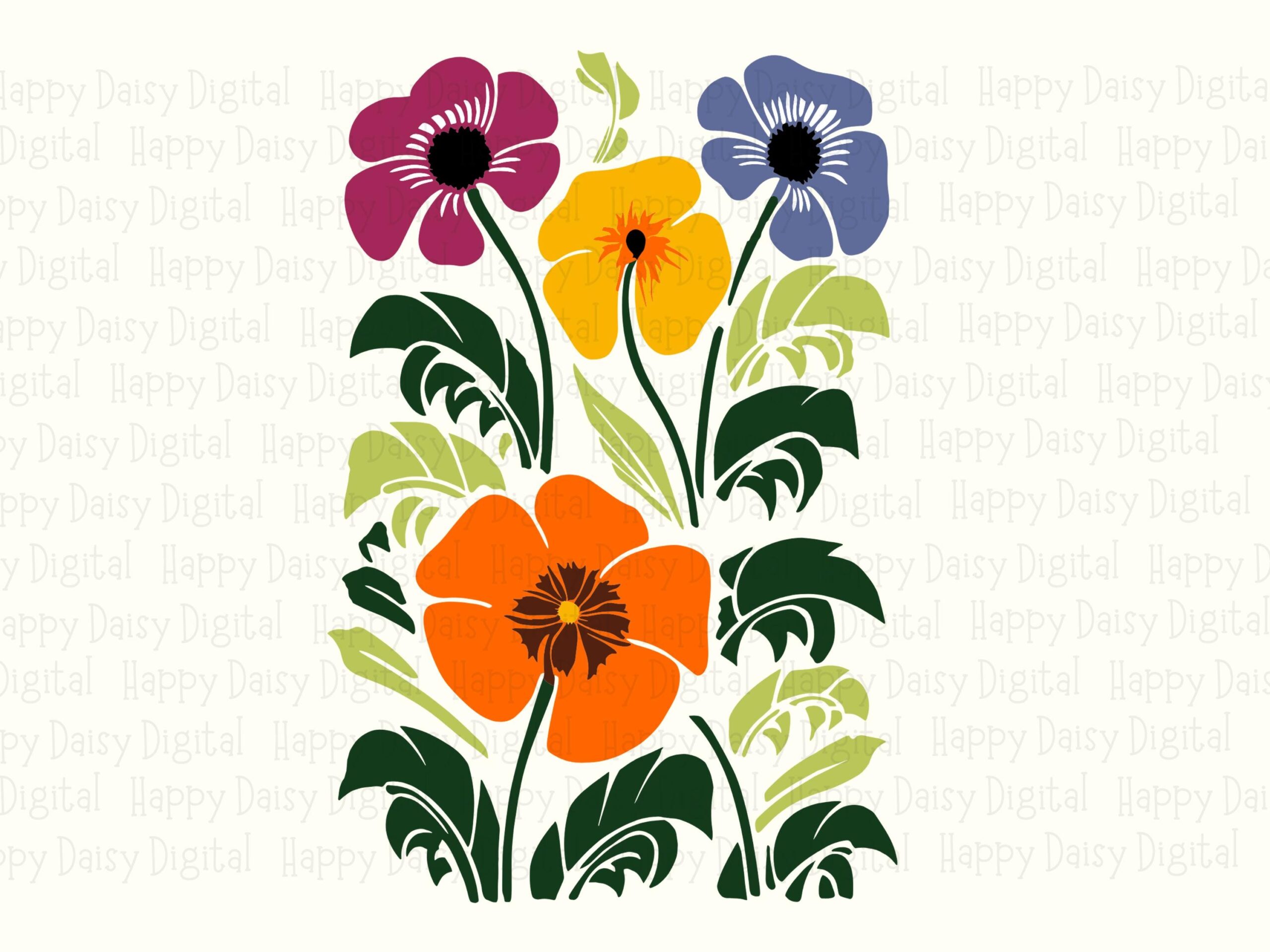 Colorful Pansy Trio PNG SVG | Sublimation Commercial Use POD - Image 2