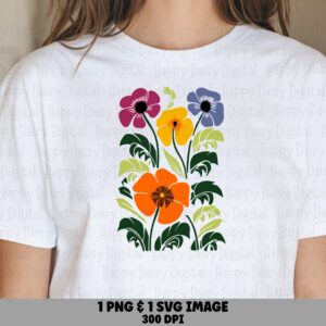 Colorful Pansy Trio PNG SVG | Sublimation Commercial Use POD