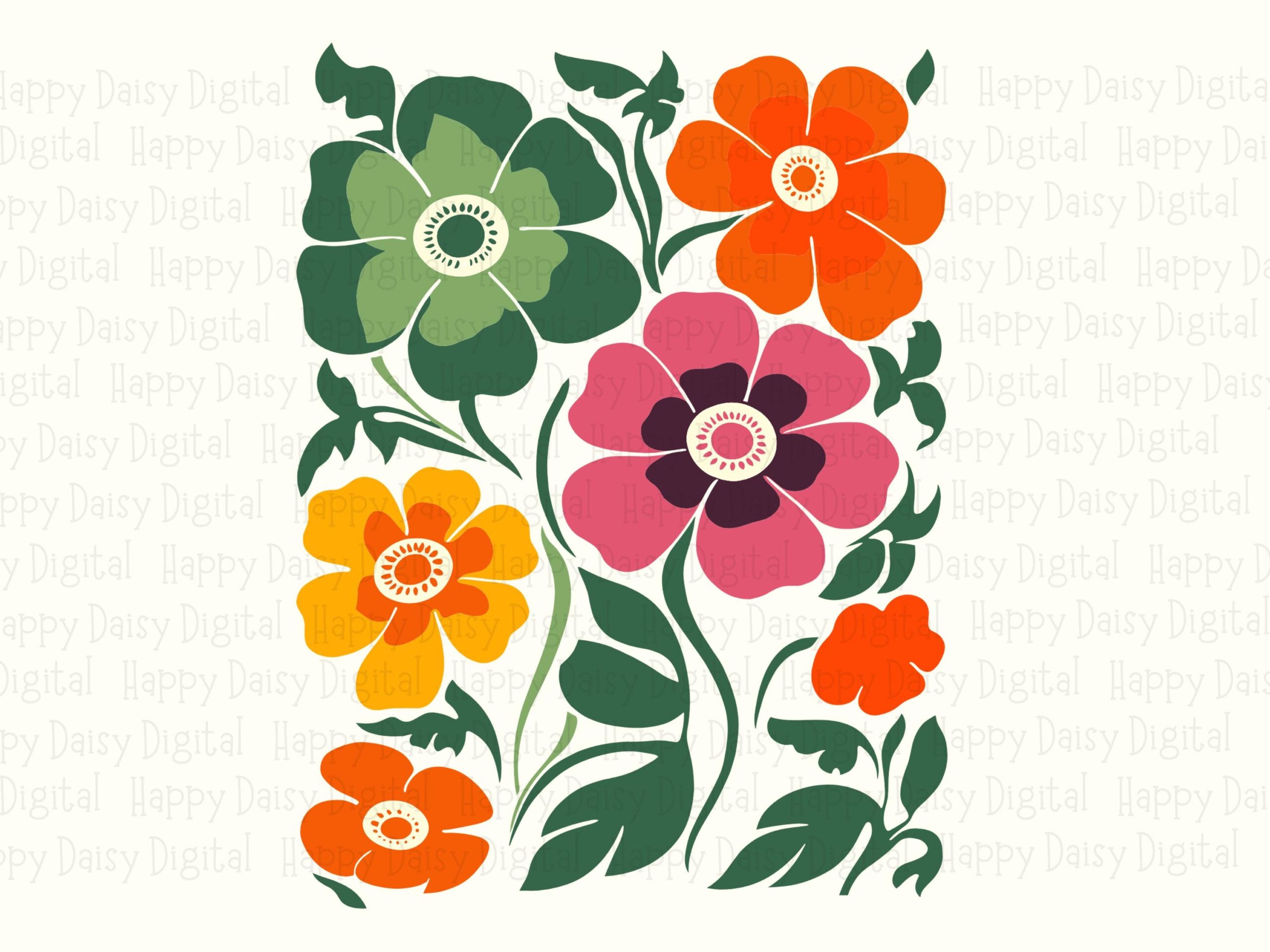 Retro Wildflower Cluster PNG SVG | Sublimation Commercial Use POD - Image 2