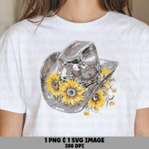 Sunflower Cowboy Hat PNG SVG | Sublimation Commercial Use POD