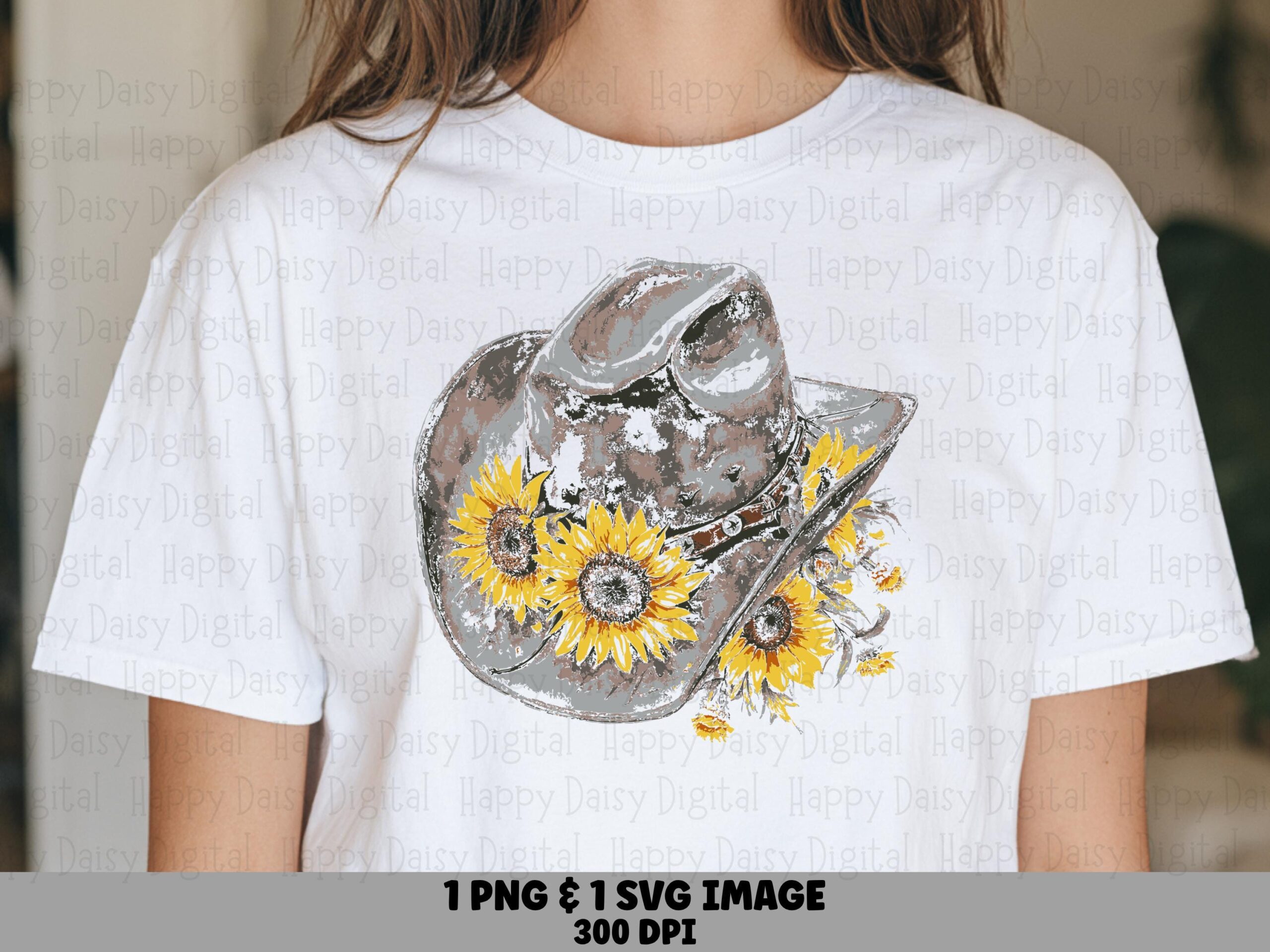 Sunflower Cowboy Hat PNG SVG | Sublimation Commercial Use POD