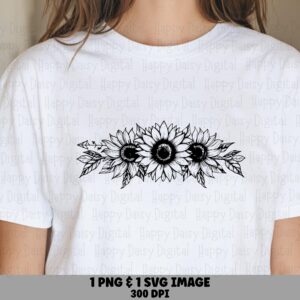 Sunflower Trio Sketch PNG SVG | Sublimation Commercial Use POD