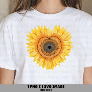 Realistic Sunflower Heart PNG SVG | Sublimation Commercial Use POD