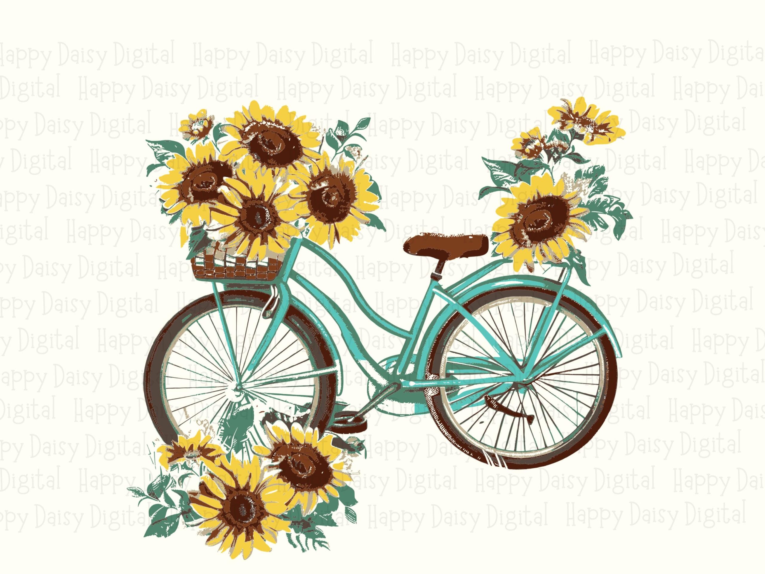 Sunflower Bicycle PNG SVG | Sublimation Commercial Use POD - Image 2