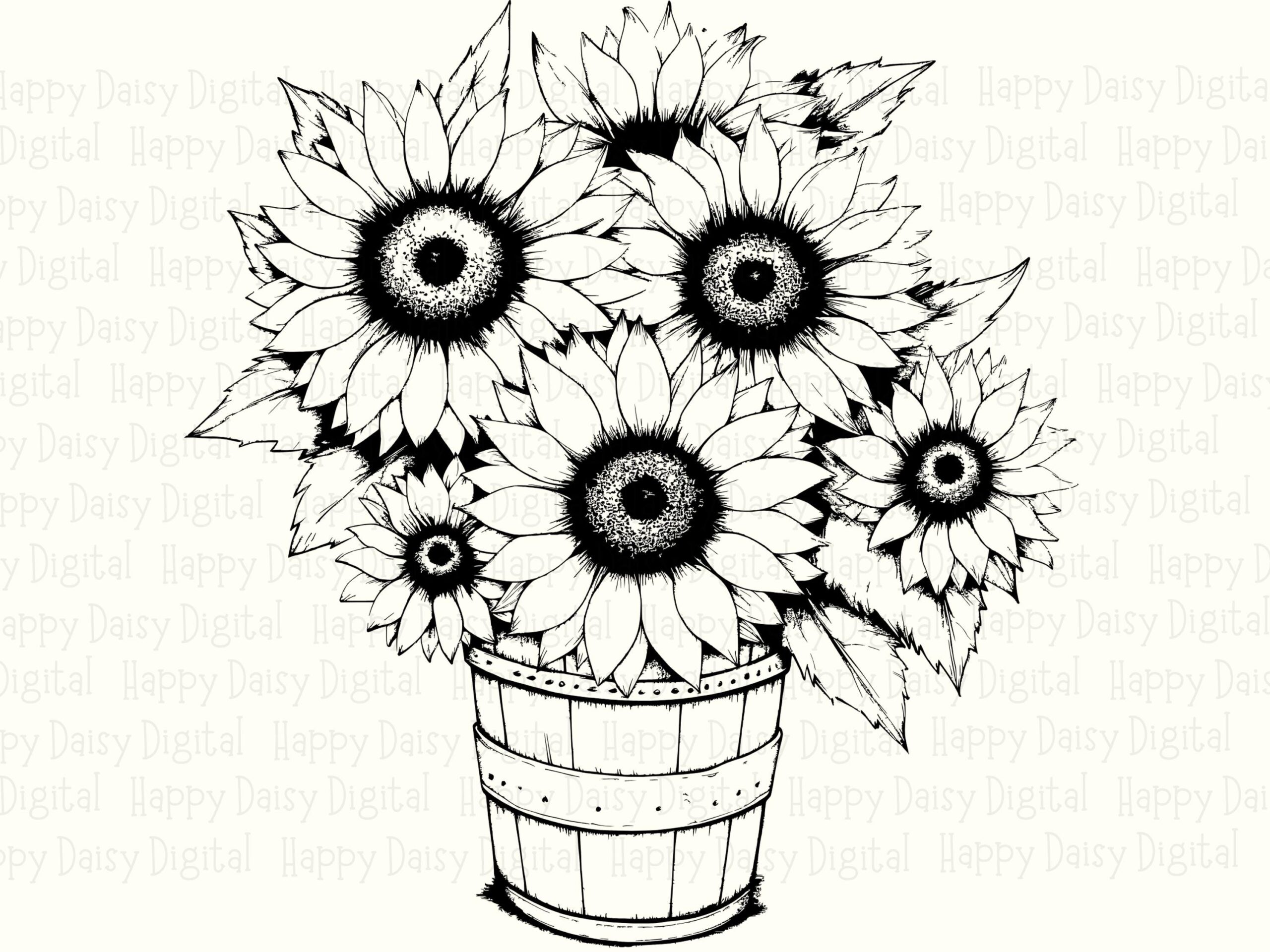 Sunflower Basket Sketch PNG SVG | Sublimation Commercial Use POD - Image 2