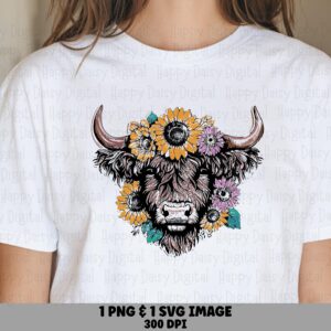 Colorful Highland Cow PNG SVG | Sublimation Commercial Use POD