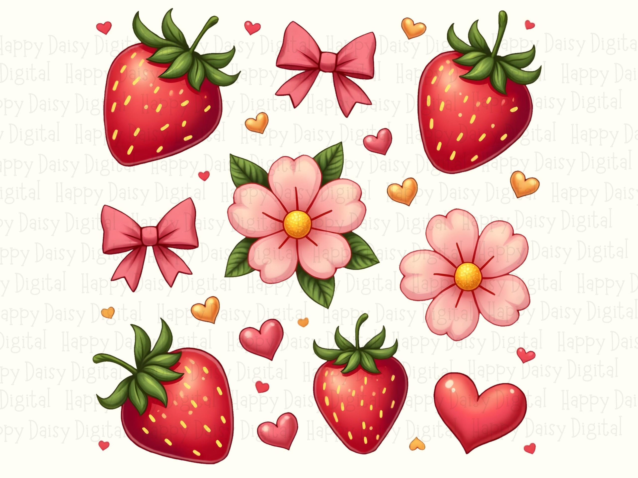 Strawberry Bows, Girly Fruit Clipart PNG | Sublimation Commercial Use, Print-Ready 300 DPI, Transparent - Image 2