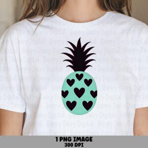 Heart Pineapple, Mint Sublimation PNG | Commercial License | 300 DPI, Transparent Background