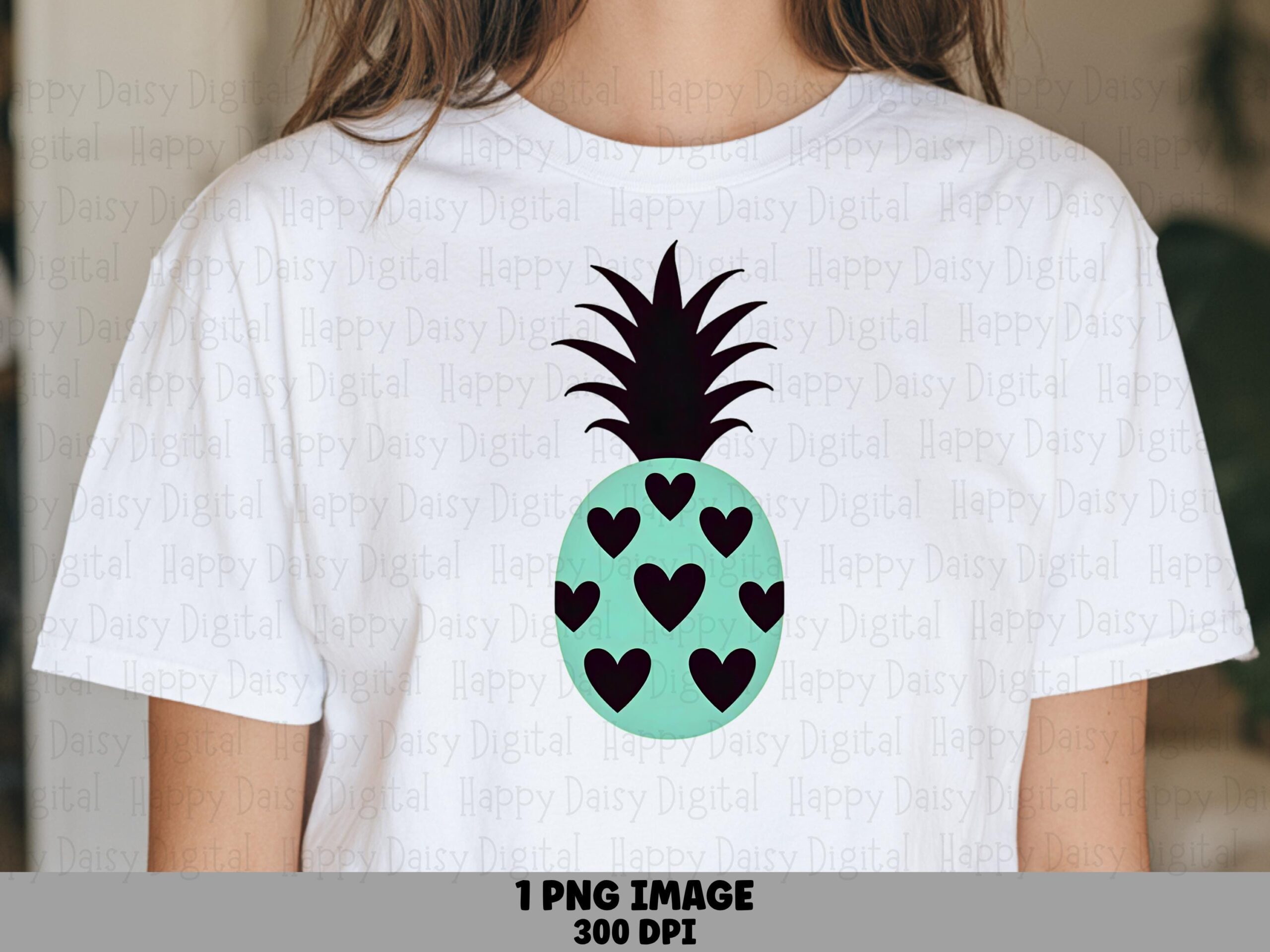 Heart Pineapple, Mint Sublimation PNG | Commercial License | 300 DPI, Transparent Background