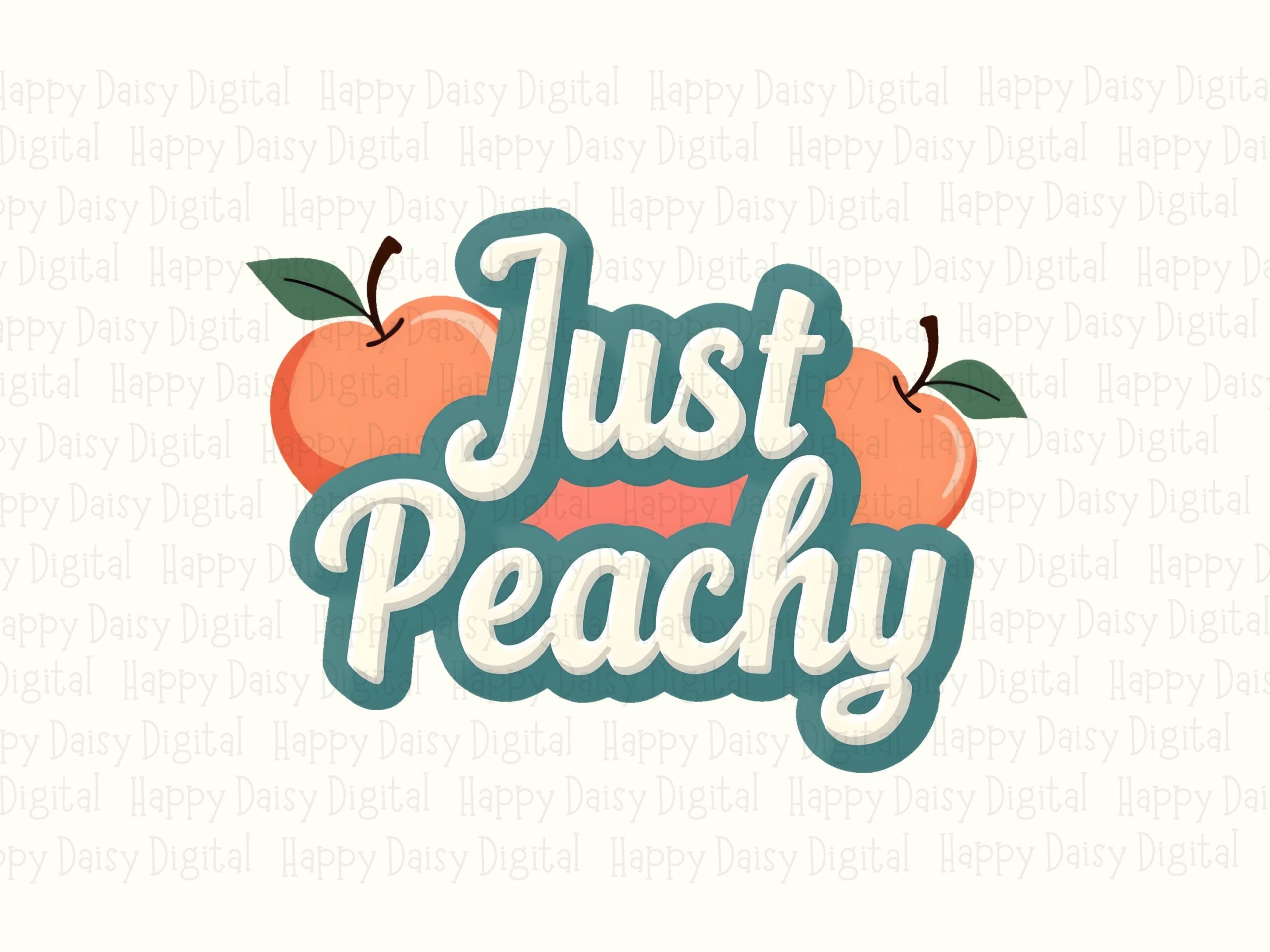 Just Peachy, Retro Teal Badge PNG - Peaches And Cream Script | Sublimation, 300 DPI, Commercial Use - Image 2