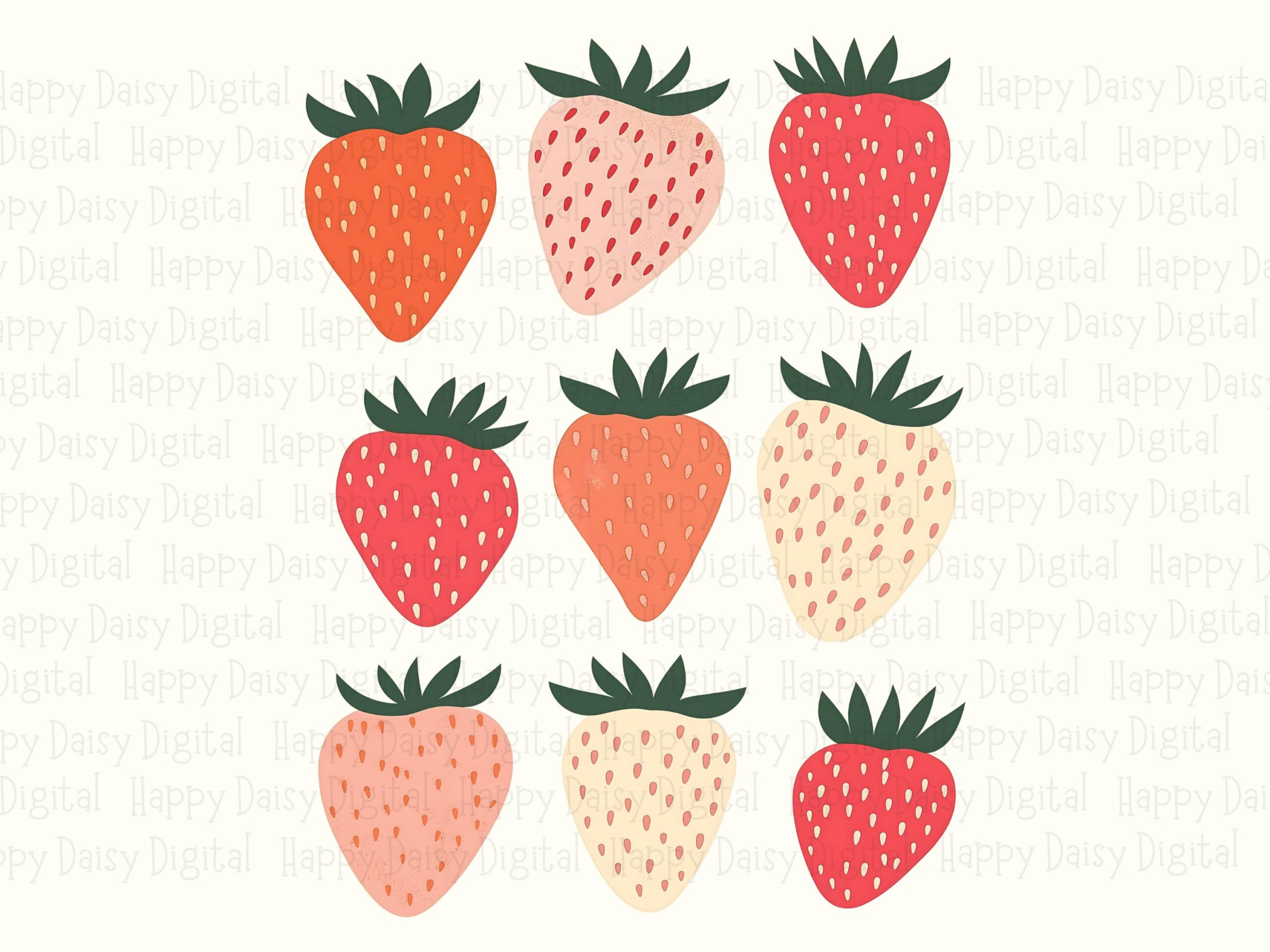 Strawberry Grid, Palette 3X3 PNG | Sublimation File, Commercial License | Red Orange Cream, Print Ready 300 DPI - Image 2