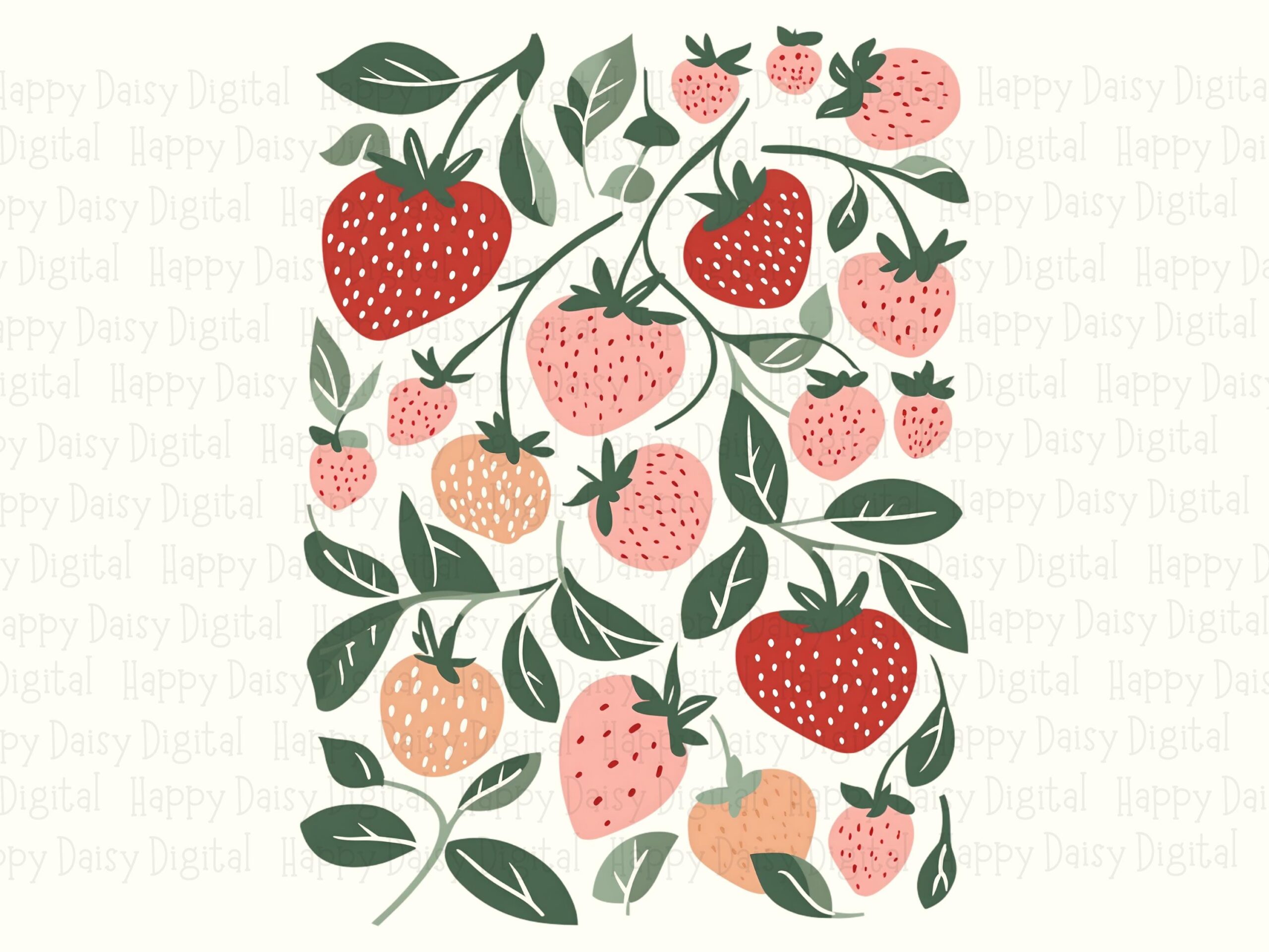Strawberry Vines, Folk Art Fruit Pattern PNG | Sublimation Commercial Use, Print-Ready 300 DPI - Image 2