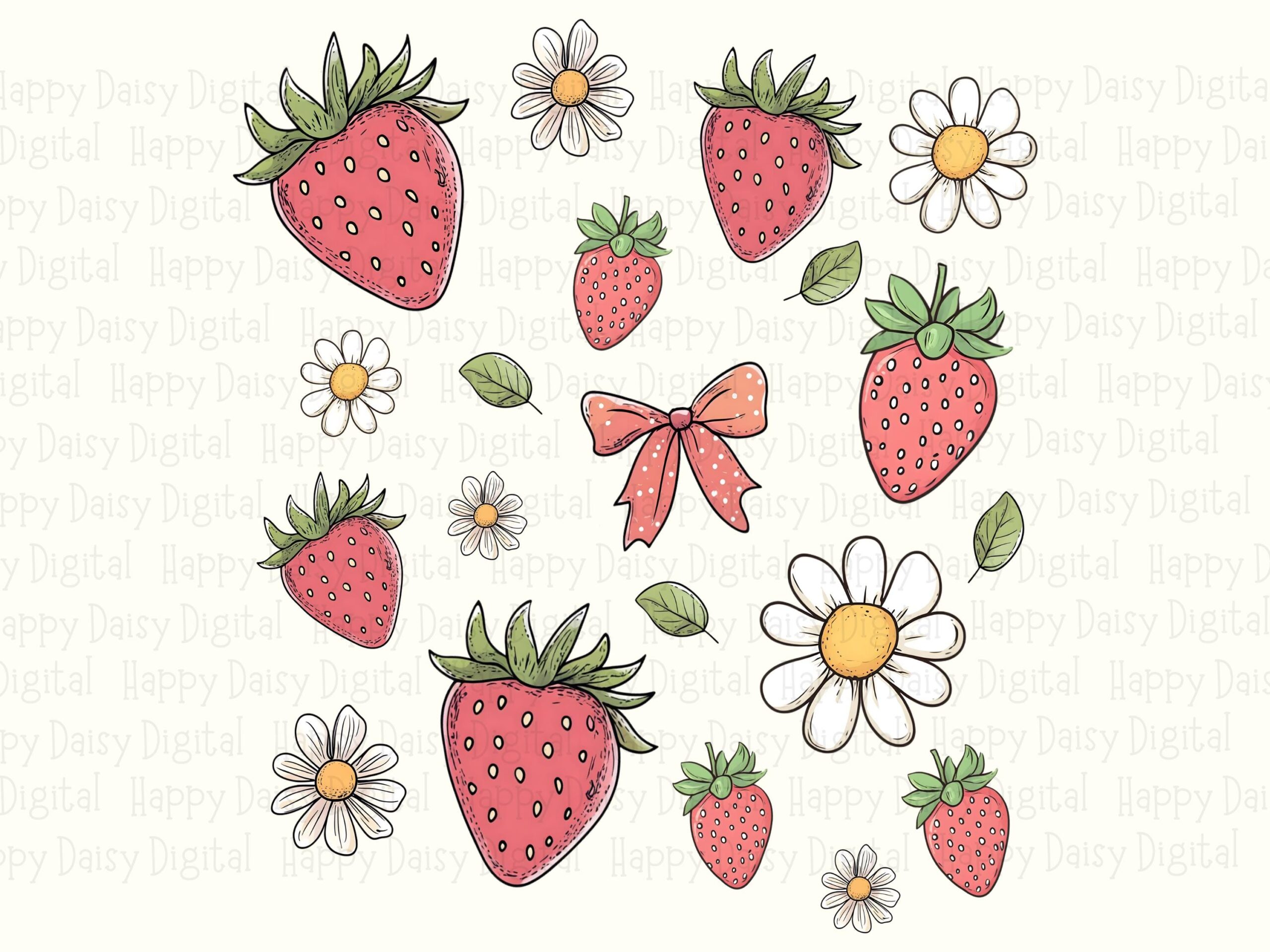 Strawberry Bow, Cute Daisy Fruit PNG | Transparent 300 DPI | Sublimation Commercial Use, Clipart - Image 2