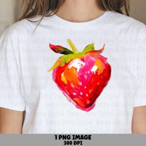 Painted Strawberry, Impressionist Watercolor PNG | Sublimation Commercial Use | Print-Ready 300 DPI