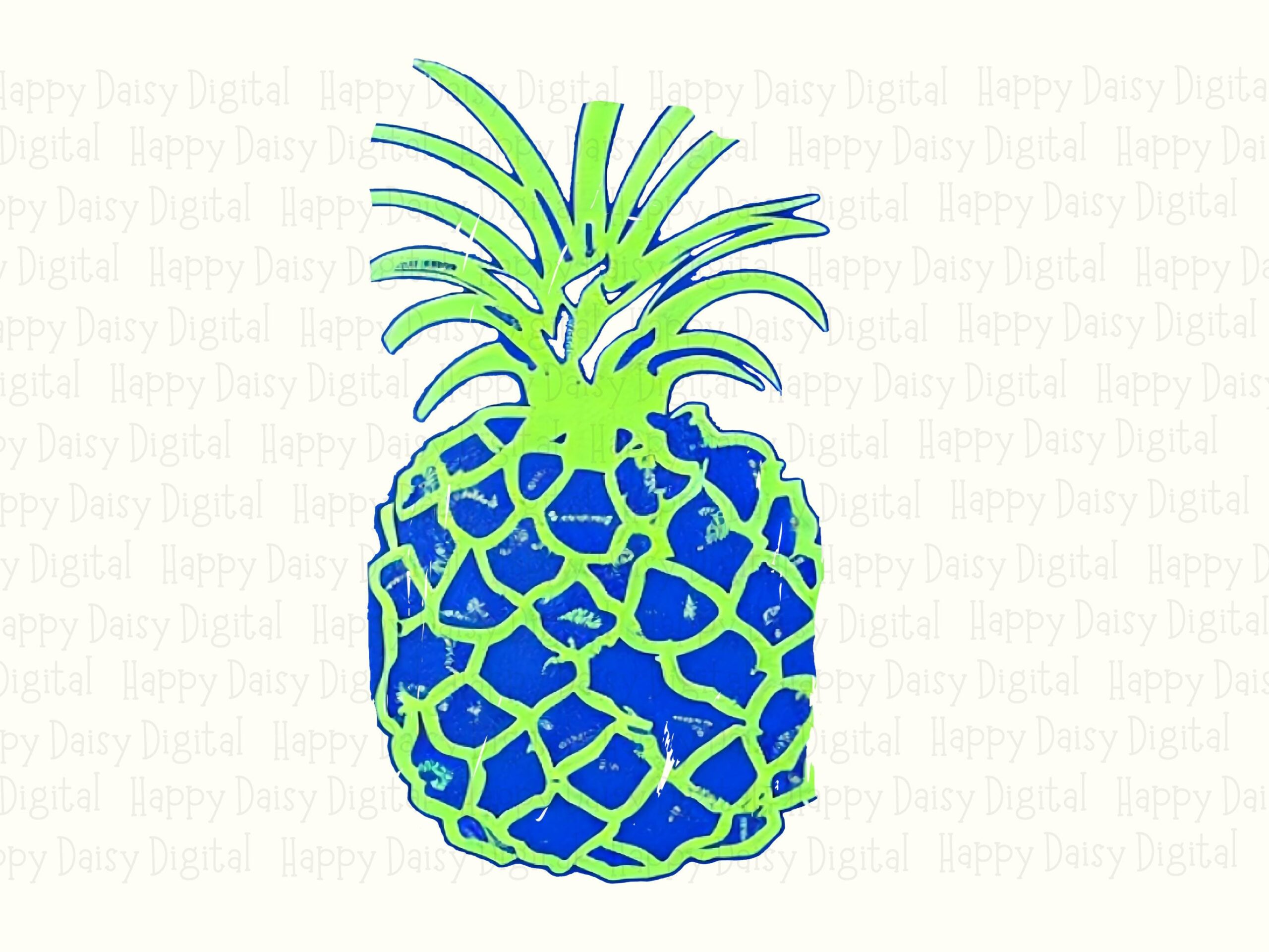 Neon Pineapple, Bold Tropical PNG | Distressed Textured Silhouette, 300 DPI, Commercial Use License - Image 2