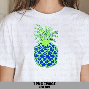 Neon Pineapple, Bold Tropical PNG | Distressed Textured Silhouette, 300 DPI, Commercial Use License