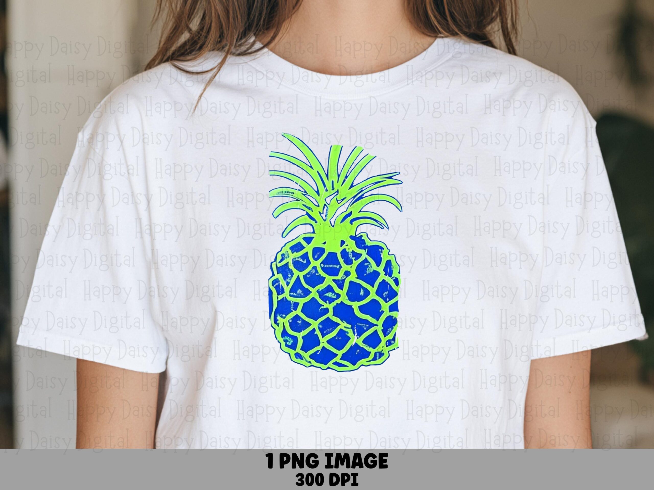 Neon Pineapple, Bold Tropical PNG | Distressed Textured Silhouette, 300 DPI, Commercial Use License