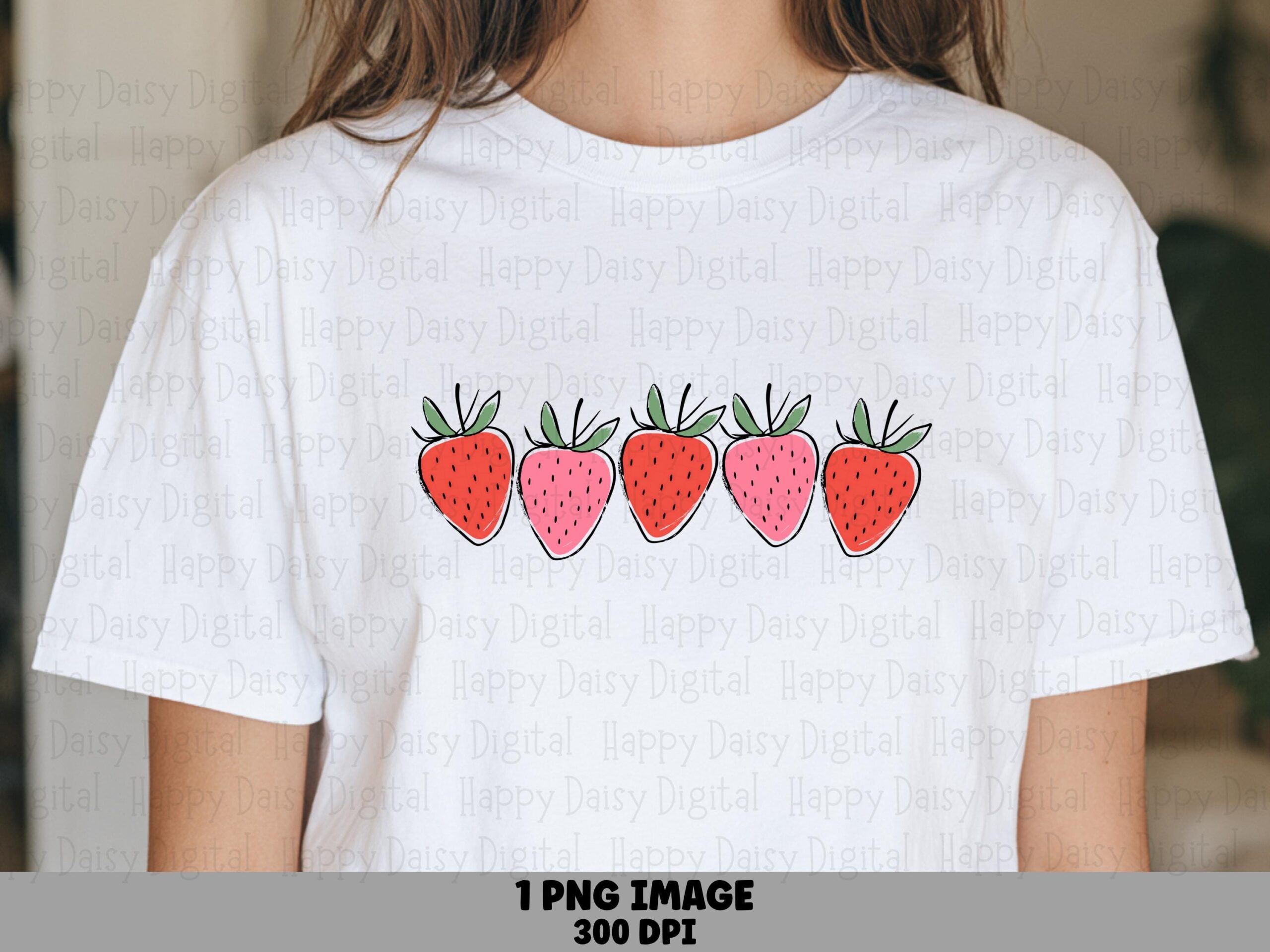 Strawberry Row, Minimal Fruit Clipart PNG | Sublimation Commercial License | 300 DPI, Horizontal Layout