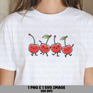 Dancing Cherries, Cute Cartoon Clipart PNG SVG | Sublimation Commercial Use | Print-Ready 300 DPI