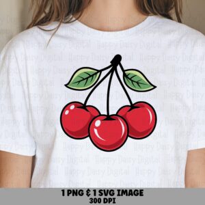 Classic Cherry, Glossy Retro Clipart | PNG And SVG Files, 300DPI Print, Commercial Use - For Sellers, Cricut Compatible