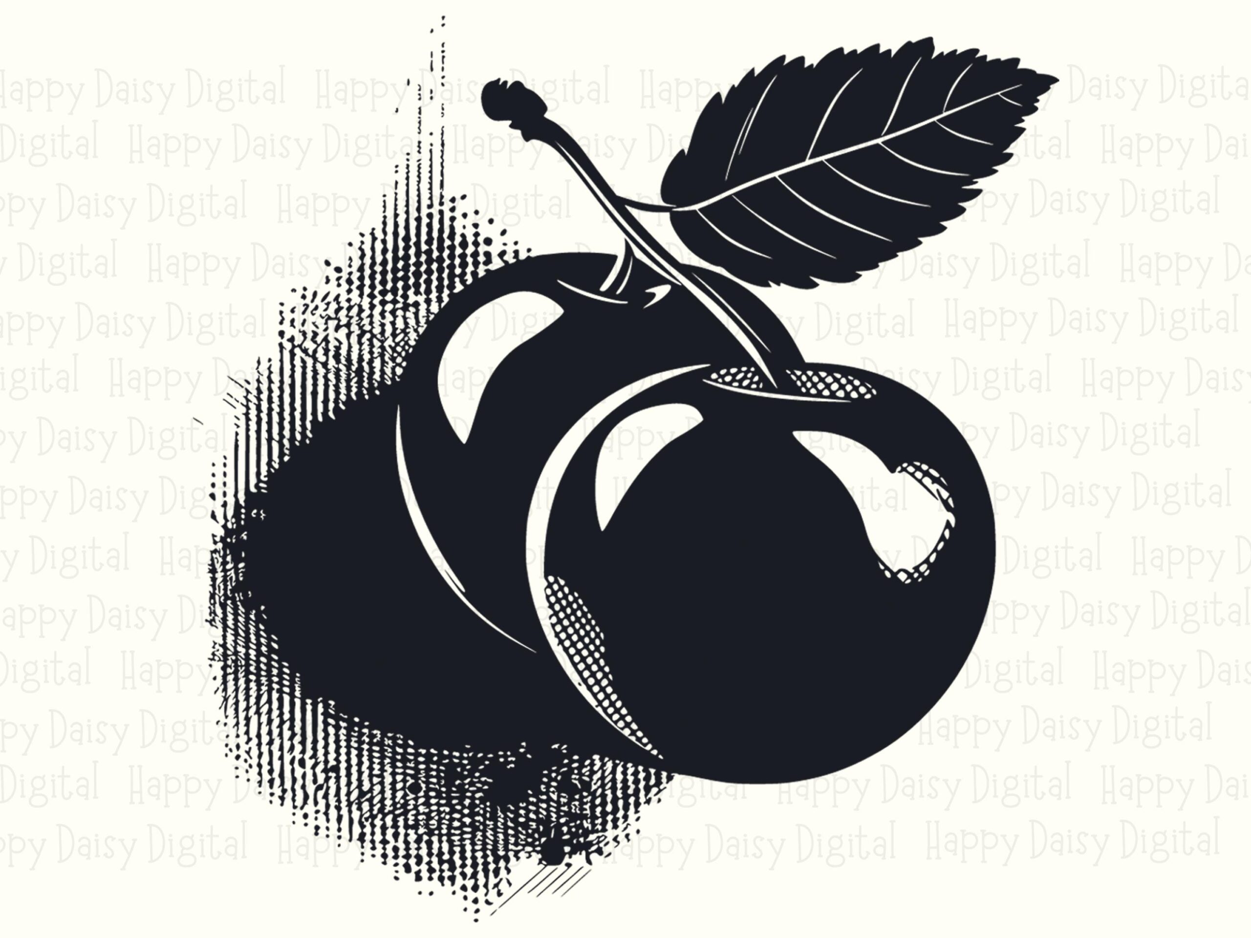 Cherries Silhouette, Grunge Sketch PNG/SVG, Distressed Black Fruit Art | Sublimation, Commercial Use, POD Files - Image 2