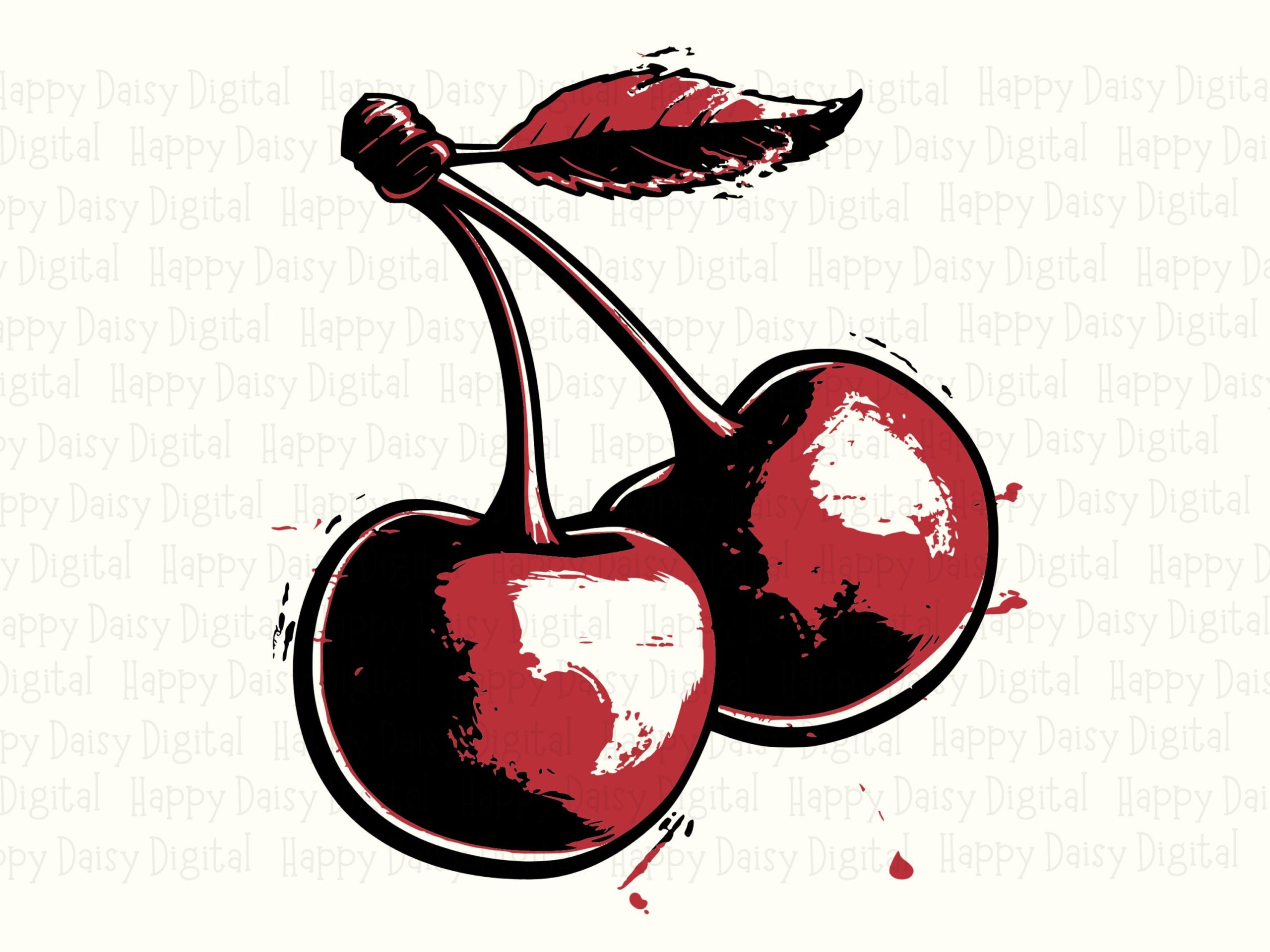 Grunge Cherries, Splatter Cherry PNG + SVG | Sublimation Design, 300 DPI - Commercial Use License - Image 2