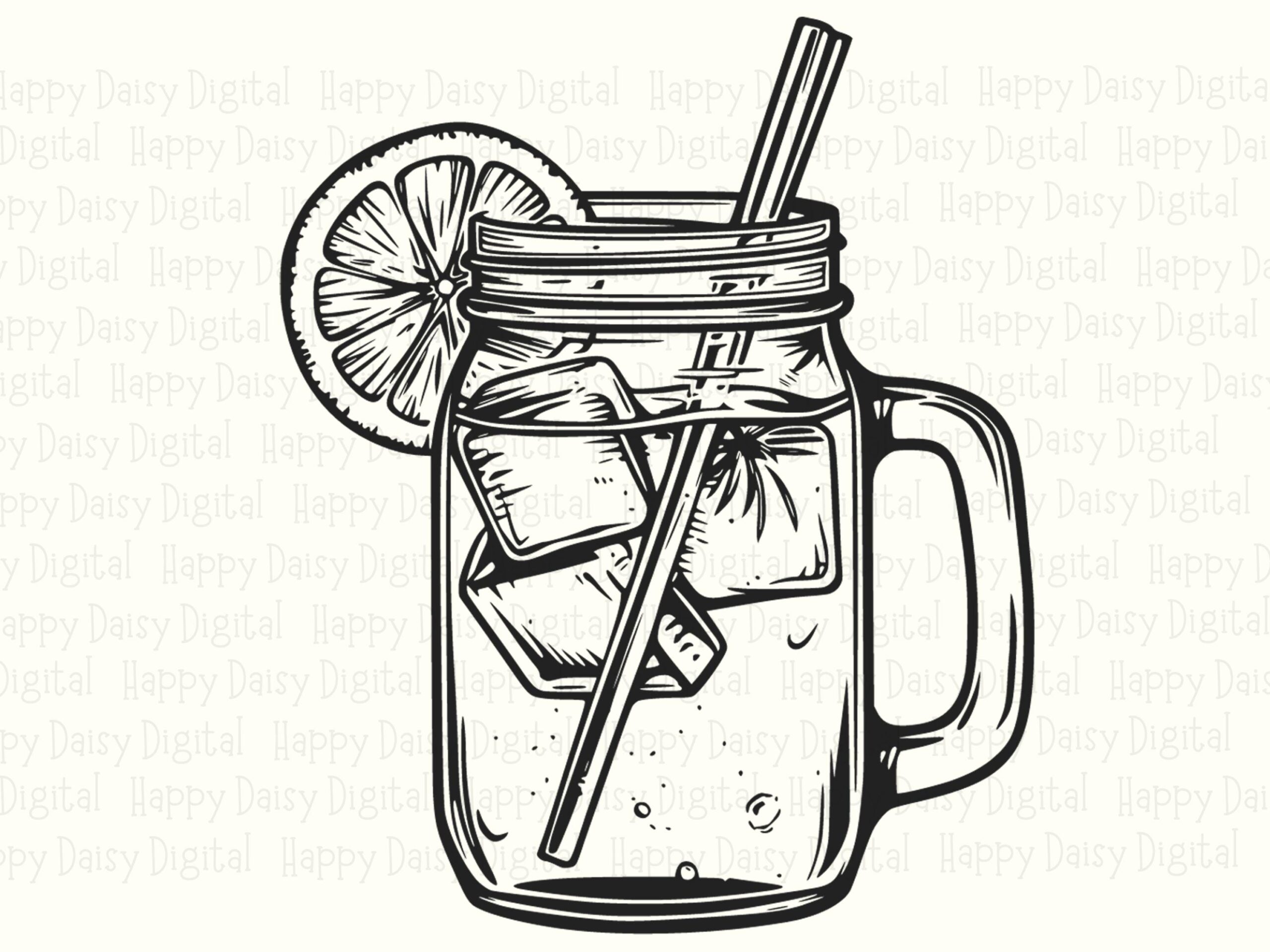 Mason Jar Drink, Hand-Drawn Lemonade PNG SVG, Citrus Iced Beverage Clipart | 300 DPI, Commercial Use - Image 2