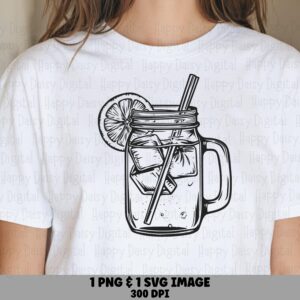 Mason Jar Drink, Hand-Drawn Lemonade PNG SVG, Citrus Iced Beverage Clipart | 300 DPI, Commercial Use