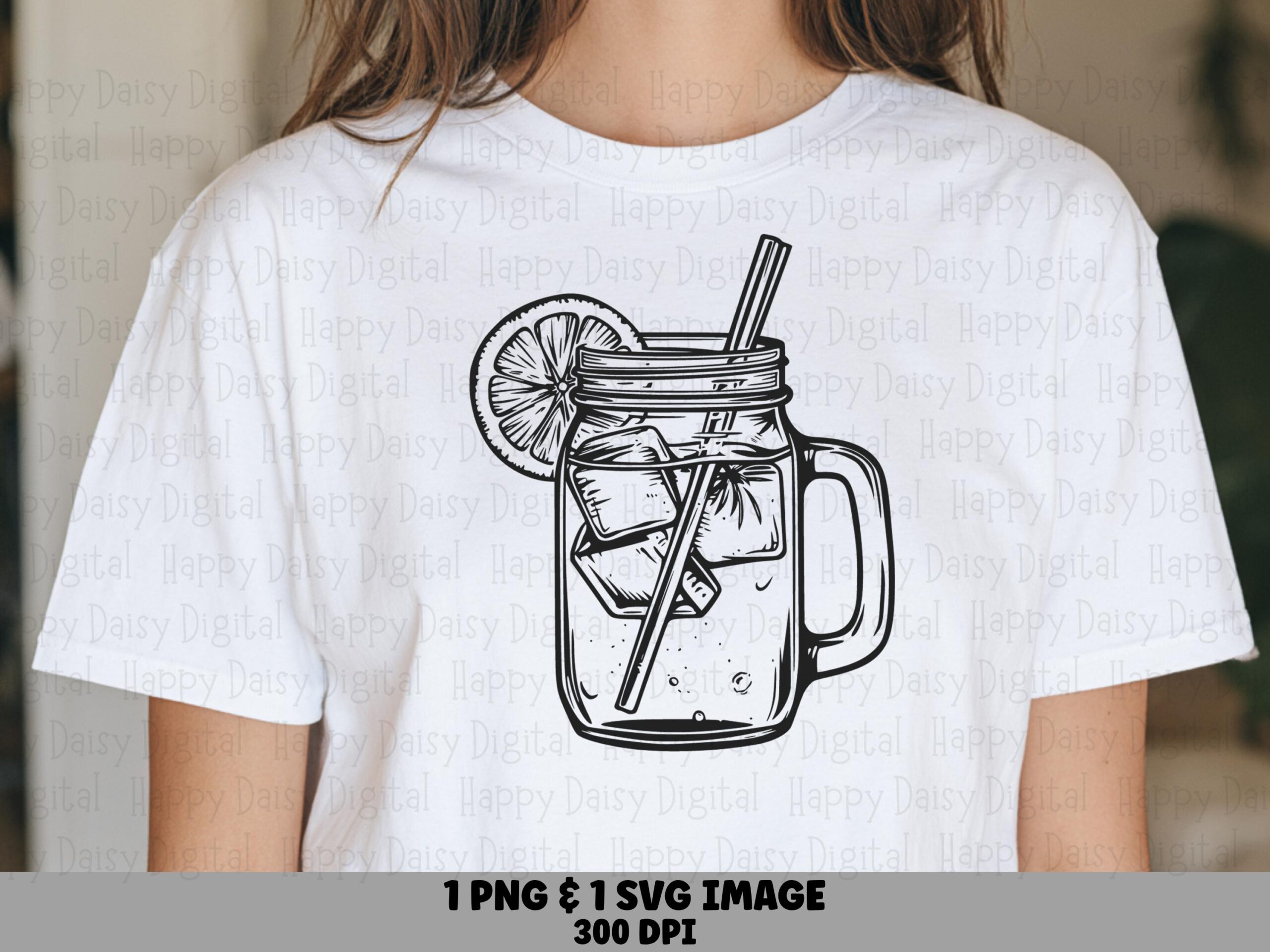 Mason Jar Drink, Hand-Drawn Lemonade PNG SVG, Citrus Iced Beverage Clipart | 300 DPI, Commercial Use