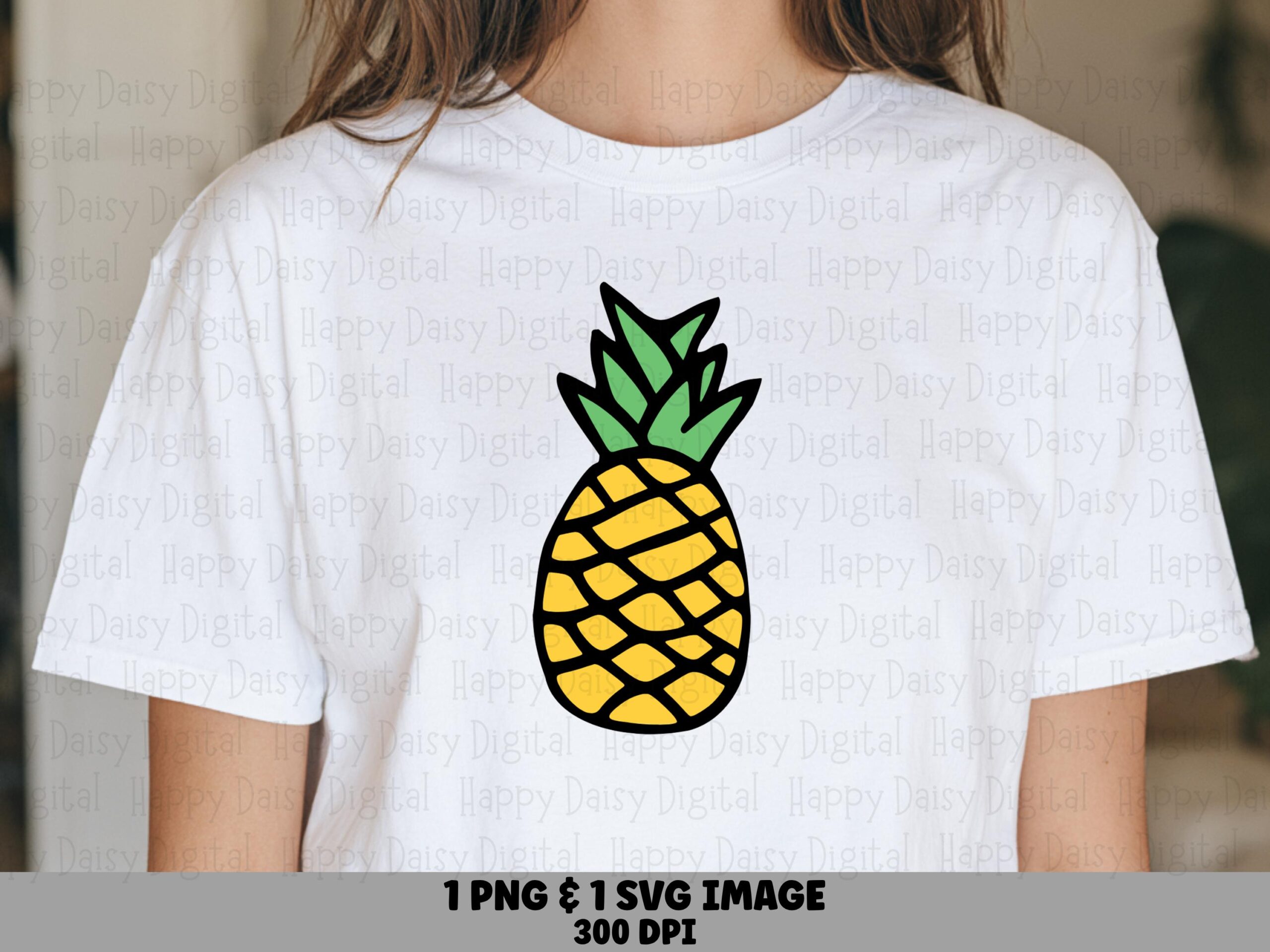 Bold Pineapple, Flat Icon PNG SVG | Sublimation Clipart, Yellow Green Graphic - 300 DPI, Commercial Use