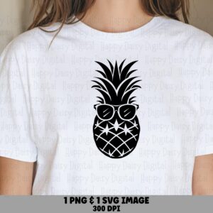 Pineapple Sunglasses, Cool Silhouette Design - PNG & SVG, Black Sublimation Graphic, Commercial License