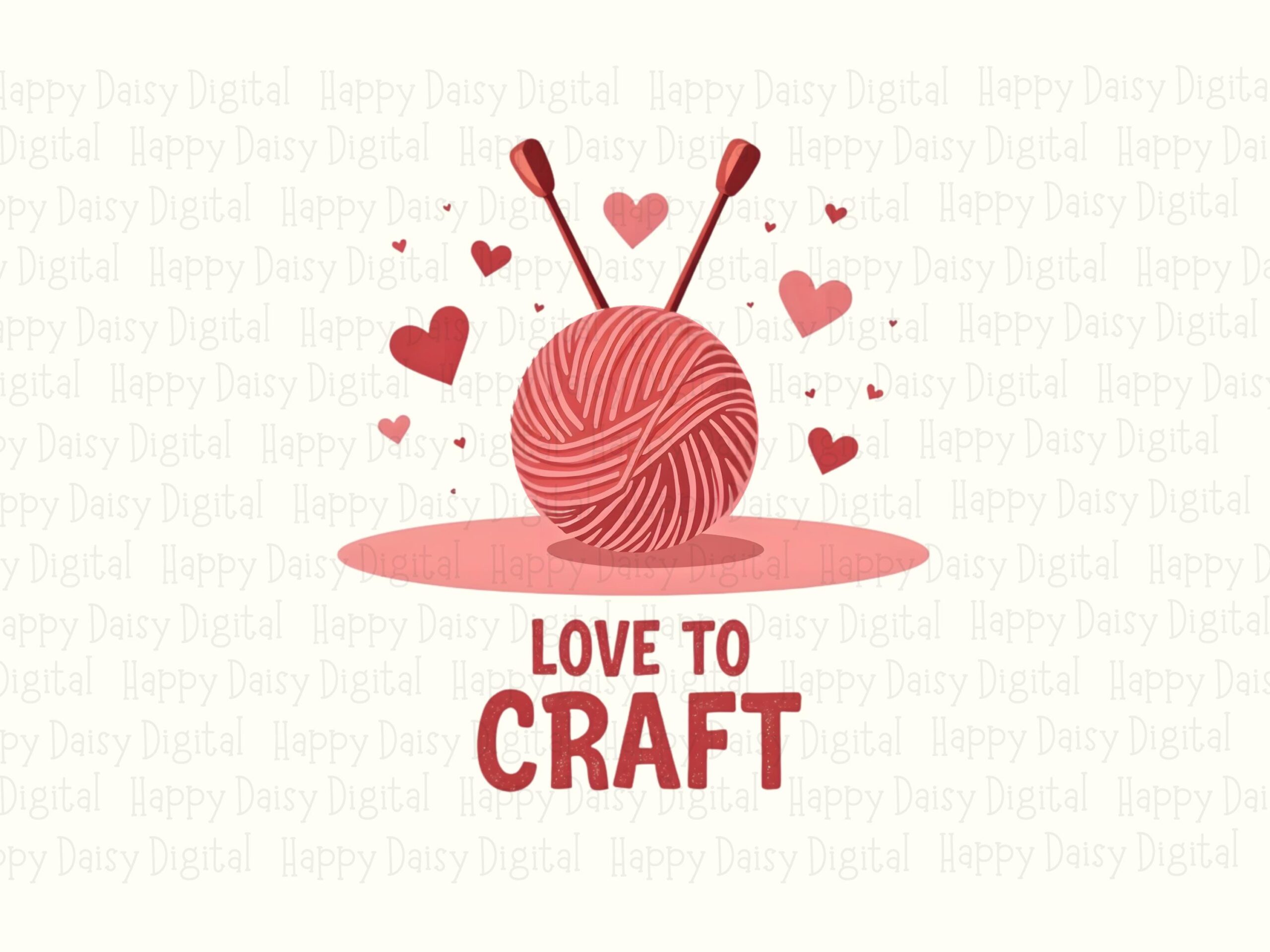 Love To Craft, Yarn Heart PNG For Crafters | Pink Knitting Needles Clipart | 300 DPI, Sublimation, Commercial Use - Image 2