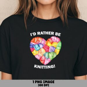 Rather Be Knitting, Colorful Yarn Heart PNG | Watercolor Sublimation Design | Print-Ready 300 DPI, Commercial Use