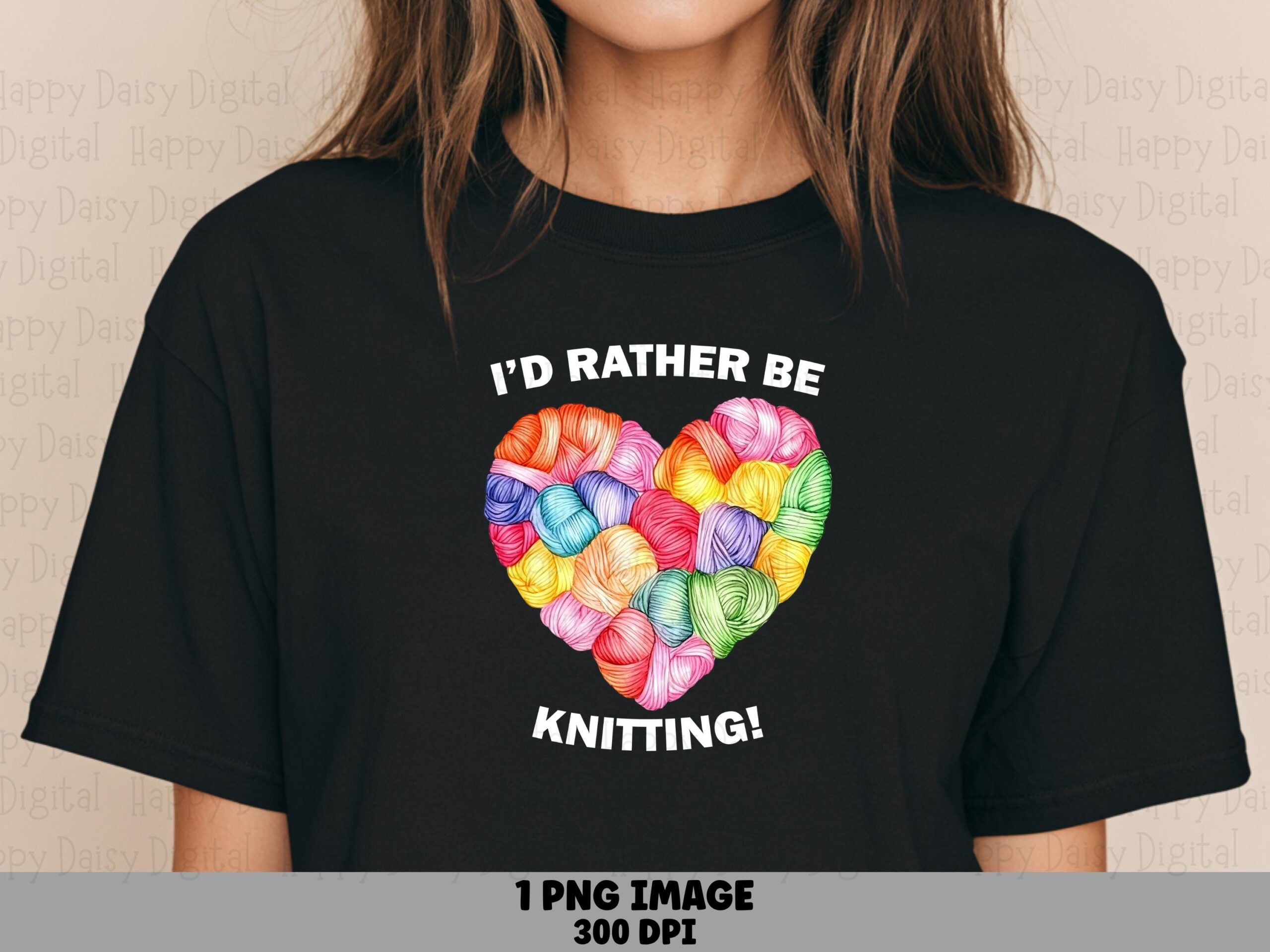 Rather Be Knitting, Colorful Yarn Heart PNG | Watercolor Sublimation Design | Print-Ready 300 DPI, Commercial Use